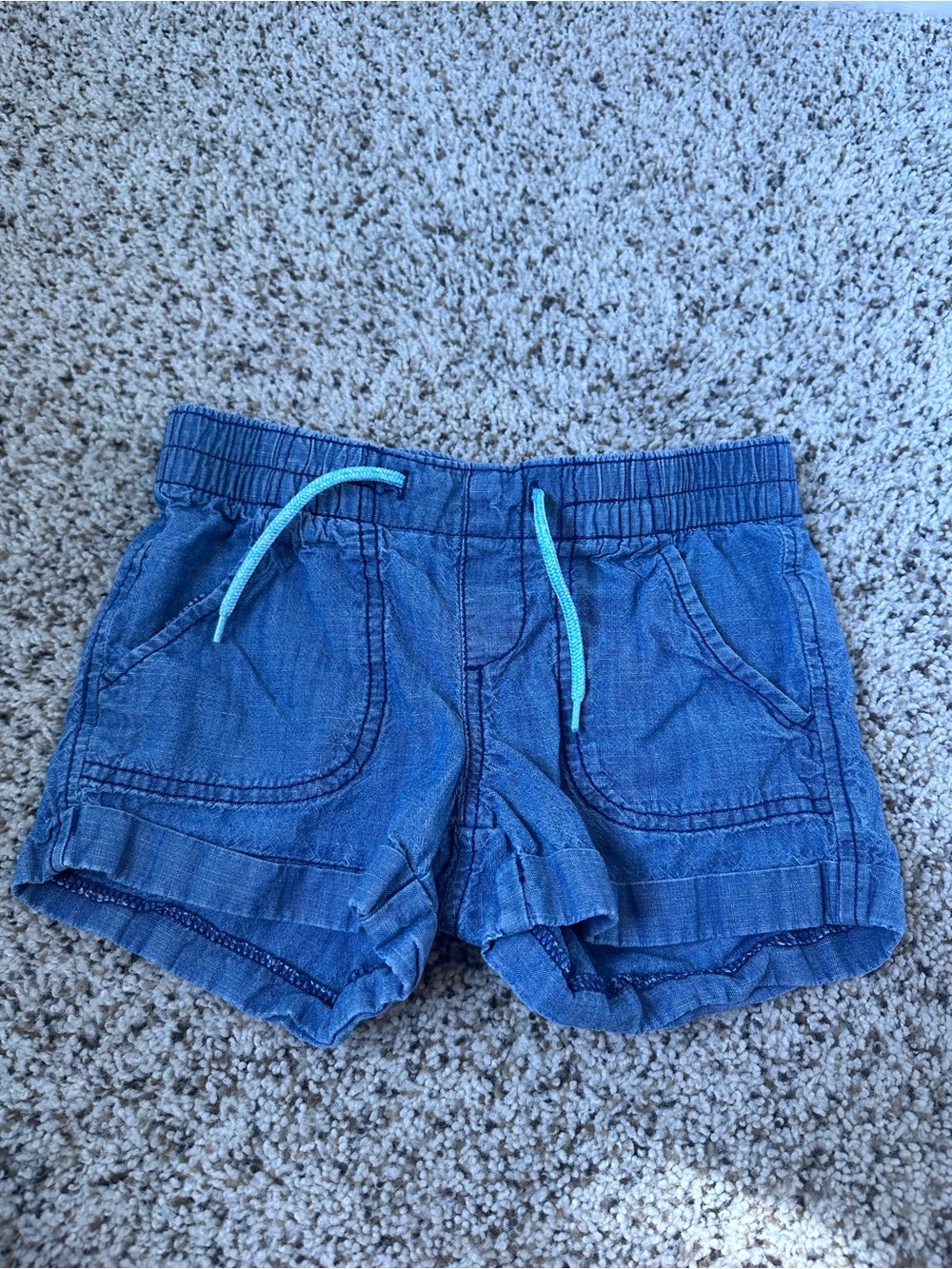 Old Navy Girls Denim-Style Blue Shorts with Turquoise Drawstring size 6-7